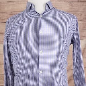 Hugo Boss Dress Shirt Mens 16 41 BlueCheck Slim Fit Egyptian Cotton Long Sleeve